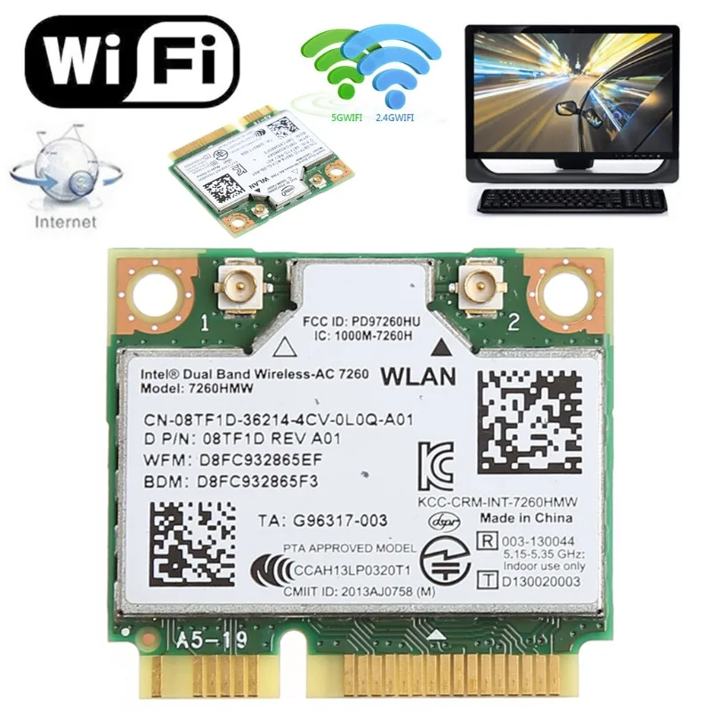 

Network Card for Intel 7260HMW AC CN-08TF1D 2.4+5G Dual-Band Wireless Network Card Bluetooth-compatible4.0