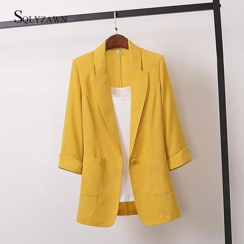 WOpen Front Notched Linen Blazer Summer Women Formal Jackets Office Work Loose Fit Blazer Black Ladies Suits 3 Colors Size M-4XL