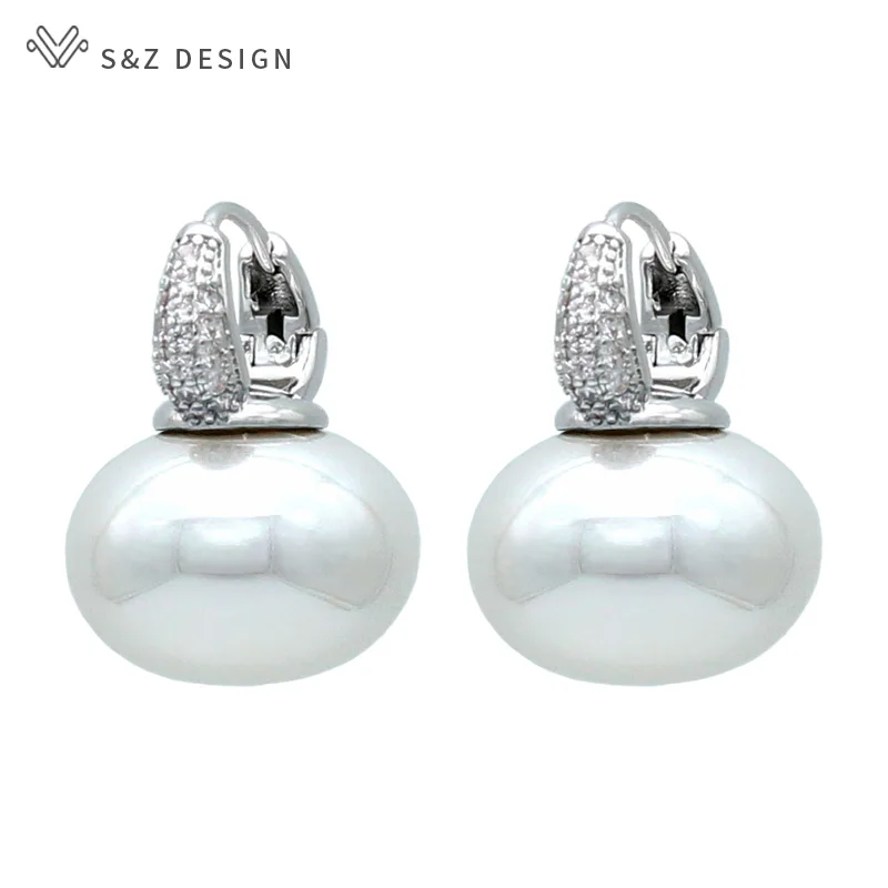 S & Z DESIGN Neue Mode Brot Runde Große Perle Baumeln Ohrringe Für Frauen Hochzeit Schmuck Geschenk Temperament Zirkonia Eardrop – Detail 17