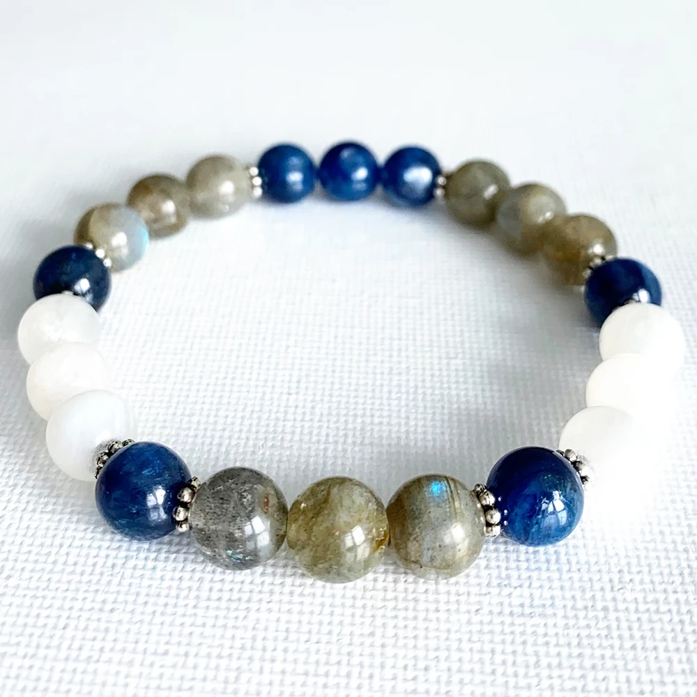 MG0796 Luxury Gemstone Stacking Bracelets Moonstone Kyanite Labradorite Bracelet Crystals Stretch EMF Protection Bracelet