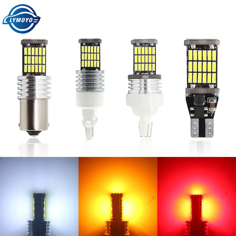 1pcs T15 T20 1156 BA15S P21W W16W 45SMD 4014 LED CANBUS NO ERROR Car Tail Bulb Brake Light Backup Reverse Lamp White Yellow 12V