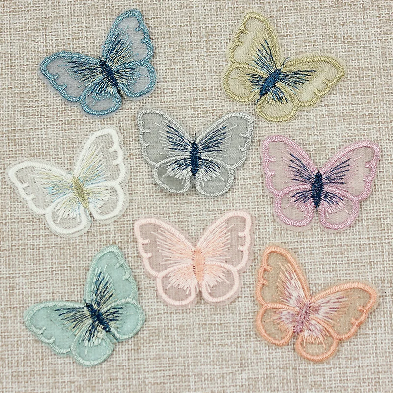 40Pcs 3*4cm Embroidered Mesh Gauze Butterfly Appliques For Headwear Hairpin Crafts Decor Ornament Patches Clothing Accessories