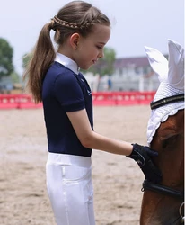 T-shirt da equitazione per bambini nuova estate T-shirt da equitazione camicia da equitazione femminile abbigliamento da equitazione a maniche corte per bambini