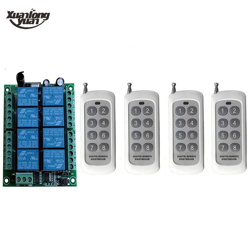 Wireless Universal Remote Control Switch DC 12V 24V 8CH rf Relay Receiver+500 meters remote control 8CH Relay 315/433 MHz