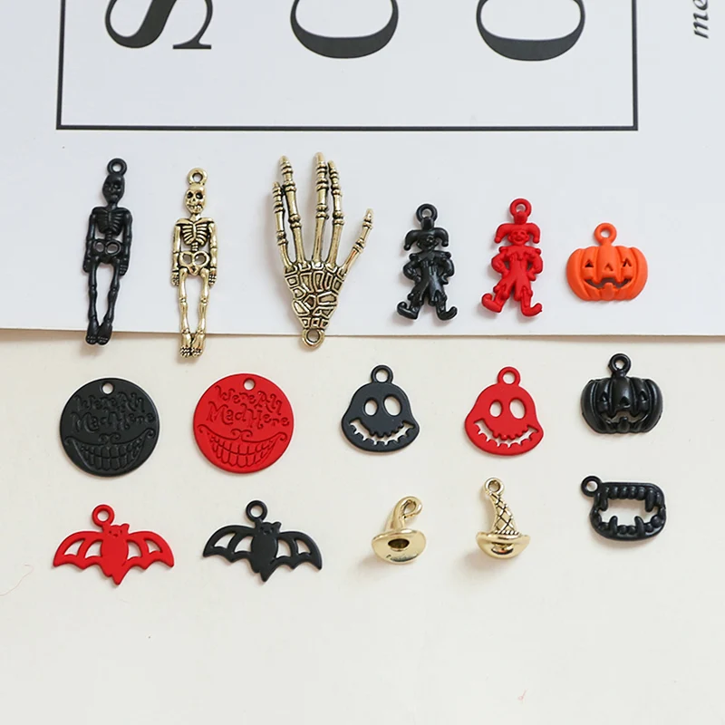 

10pcs Halloween Skull Hand Bat Pumpkin Clown Metal Charms Pendant Earring DIY Fashion Jewelry Accessories Fashion