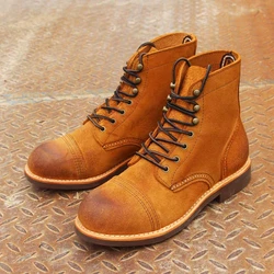 Yomior 2021 Handmade Vintage Casual Men Shoes High Quality Cow Leather Wings Goodyear-Welted Ankle Boots Spring Motorcycle Boots