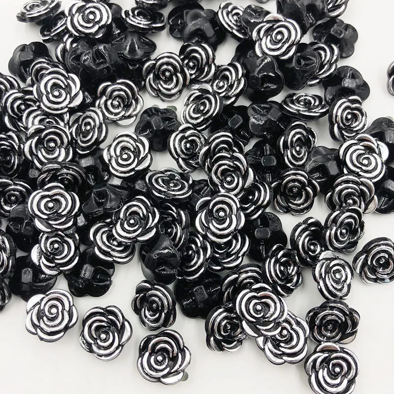 100pcs Black Color Rose Pattern Clothes DIY Resin Buttons Sewing Scrapbooking PT302