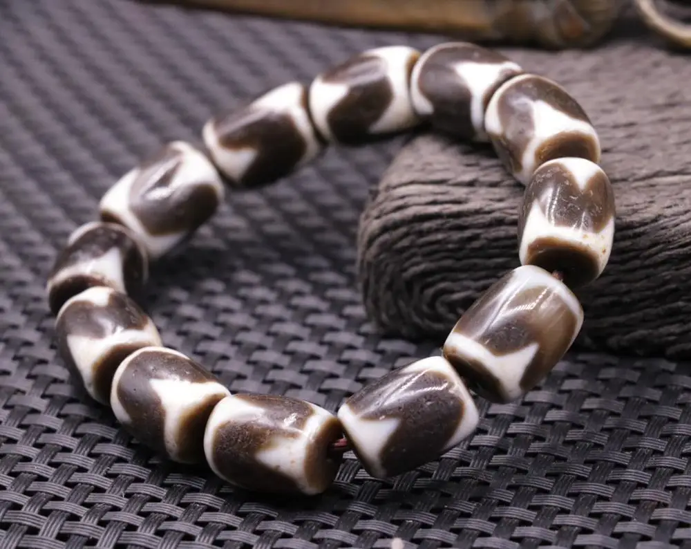 

5A Magic Power Tibetan Old Agate Tiger Tooth dZi Bead Bracelet Ward off Evils Talisman Treasure