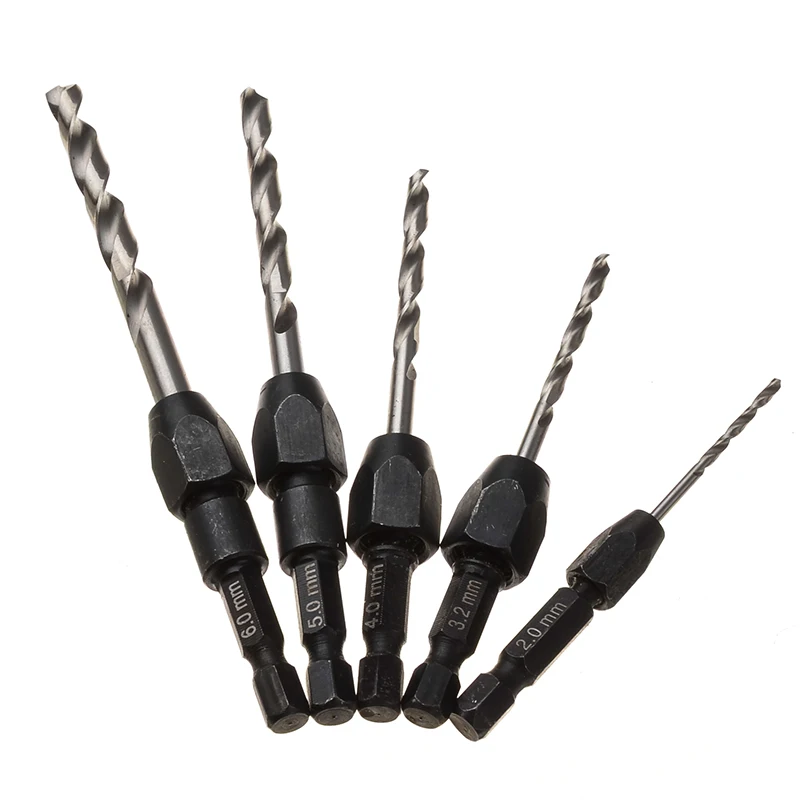 5Pcs Wood Countersink Drill Bit Set Hex Shank Metric 2mmTo 6mm Twist Drill Bit Steel Plate Hole Cutter Drill HSS Core Drill Bit