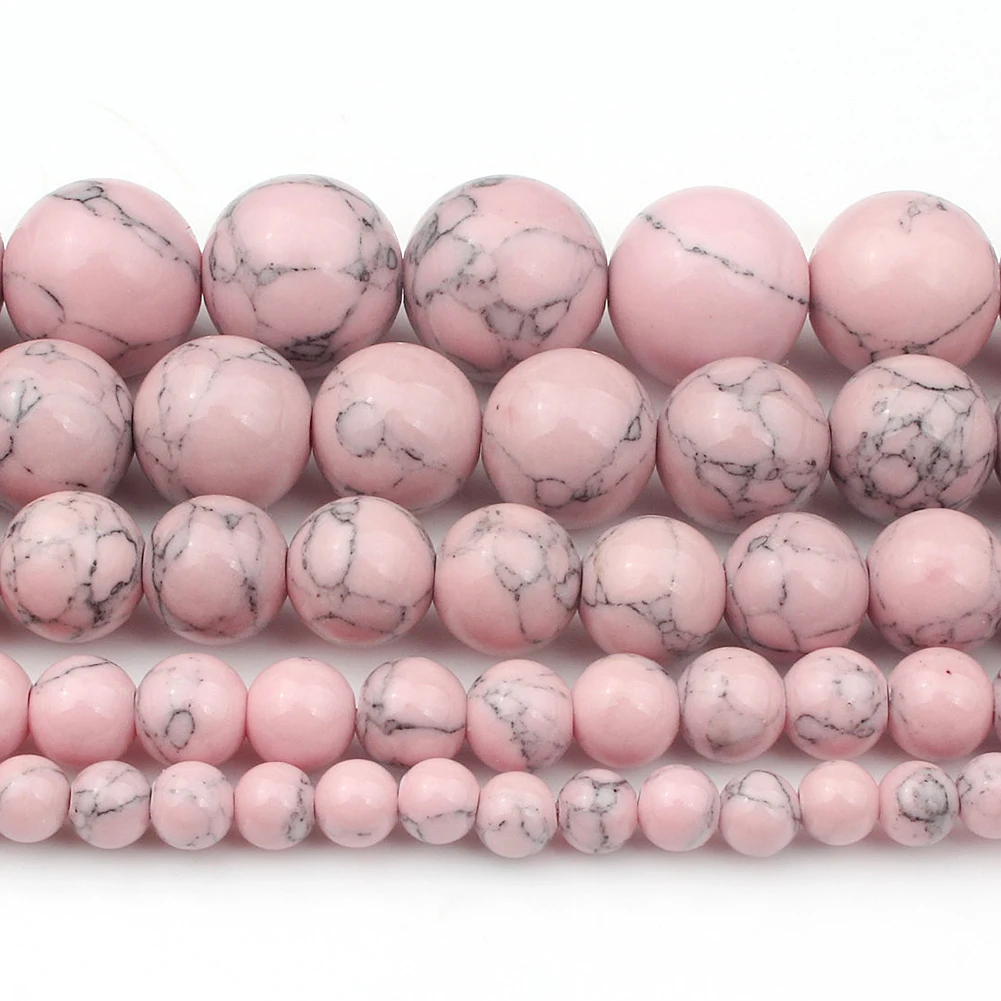 4/6/8/10/12mm Natural Gem Stone Pink Howlite Turquoises Stone Beads Bracelet Fit Diy Charm Beads For Jewelry Making 15''