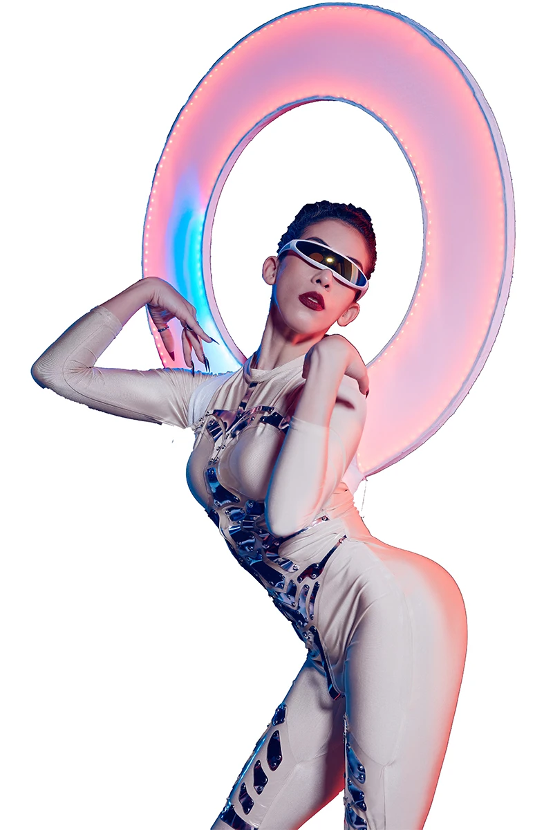 LED Light up Background Ring customized make nighclub gogo stage dance costume Future show cloth