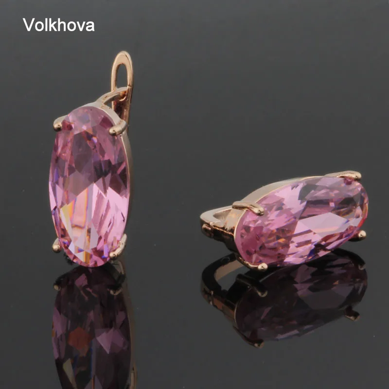 New Fashion Earrings Cubic Zircon Stud Earrings Oval Shape Rose Gold Color Big Earrings for Women Accessories Party Jewelry