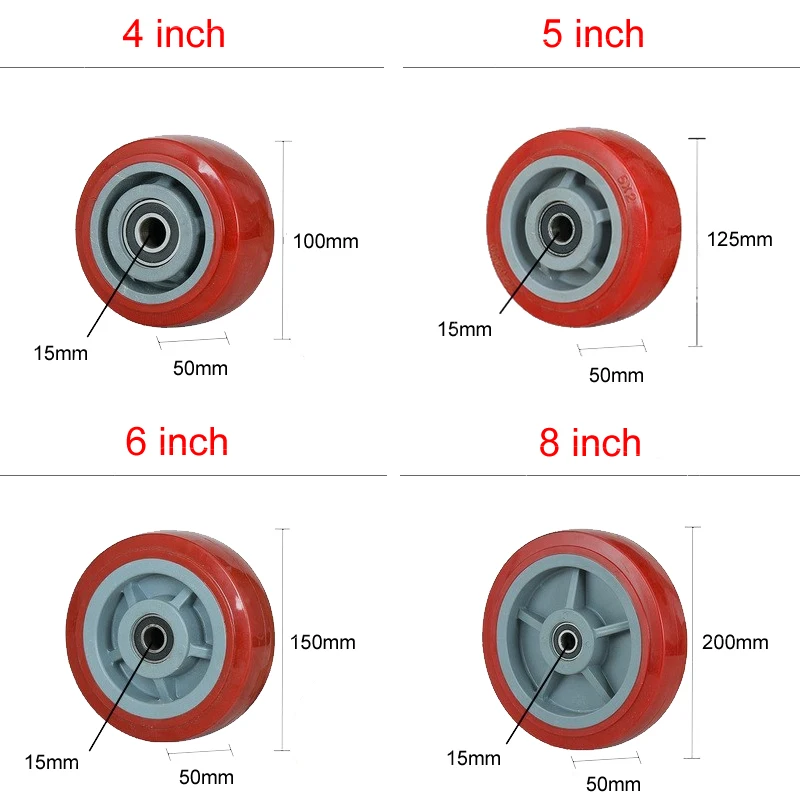 Ruota di ricambio in PU 3 4 5 pollici ad alta capacità di carico ripiano per carrello resistente all\'usura ruota in poliurea resistente all\'usura e