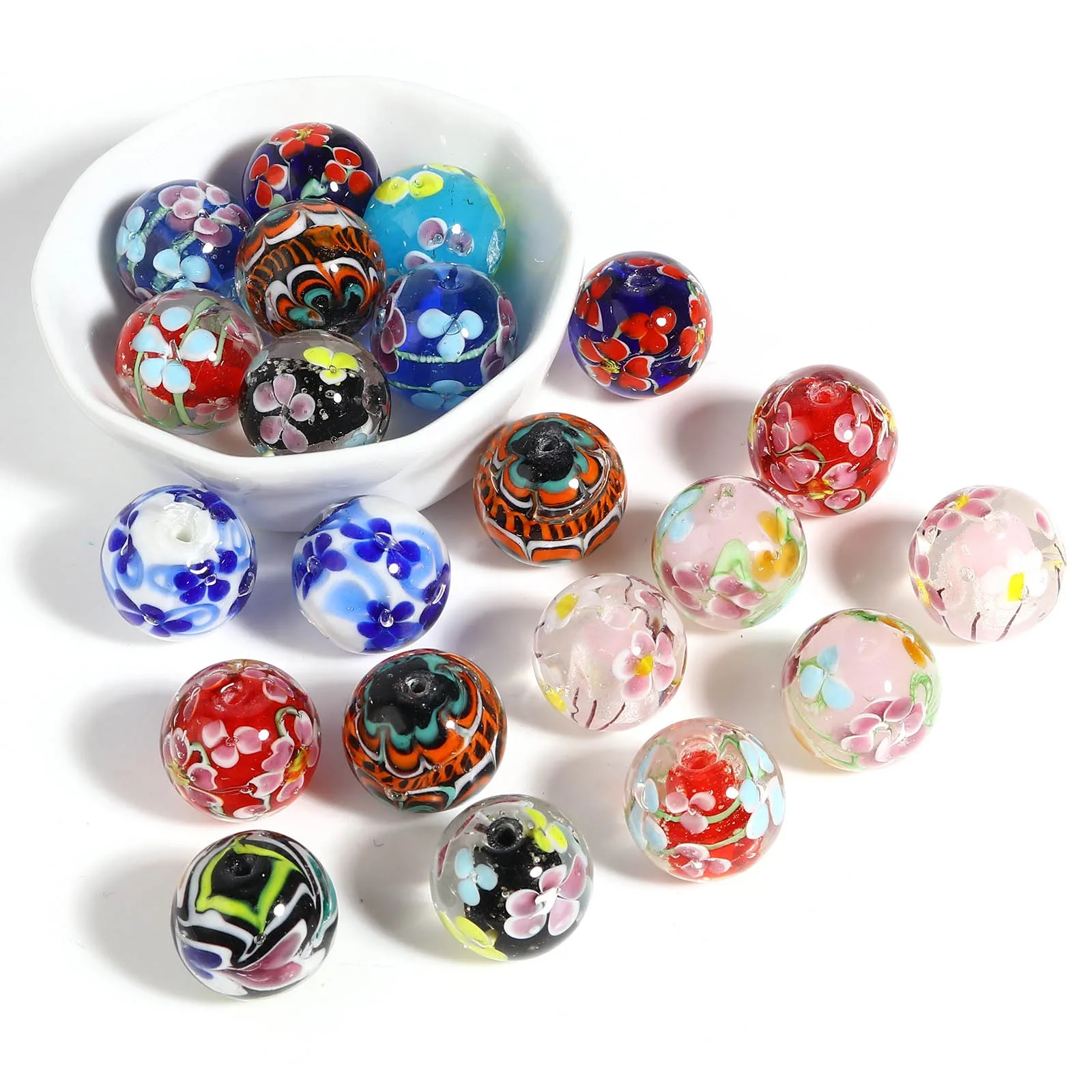 1PC 20mm Bohemian Style Flower Lampwork Glass Beads Round Multicolor For Women DIY Making Bracelets Vintage Party Jewelry Gifts