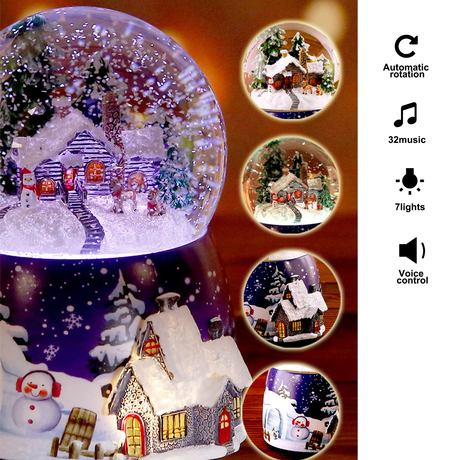 1 Pcs Resin Music Box Crystal Ball Snow Globe Glass Lights Christmas Gift With Speaker Spinning Santa Claus Crafts Desktop Decor view 4