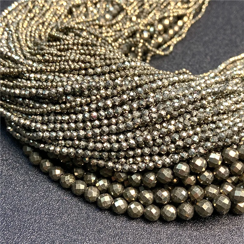 2 3 6MM Natural Iron Pyrite Stone Bead Faceted Round Tiny Beads For Jewelry Making DIY Necklace Bracelet Accessories Supply 15\