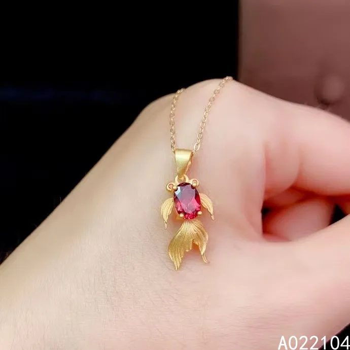 

KJJEAXCMY Женское ожерелье из стерлингового серебра 925 пробы с инкрустацией натуральным гранатом, изысканный кулон с драгоценным камнем золотого рыбы, ожерелье, ювелирные изделия