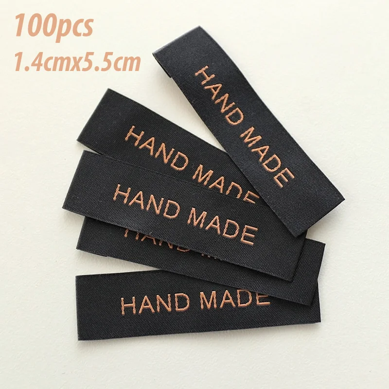 100Pcs Handmade Clothing Labels Embossed Tags DIY Cloth Flag Label Tags for Garment Sewing Accessories Black White 1.4x5.5cm