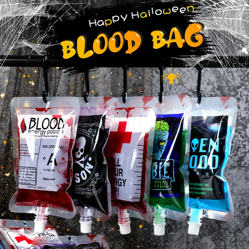 1pc creative beverage bag Halloween plasma bag beverage juice packaging bag 25ml wine bag holiday bar decoration props prank toy