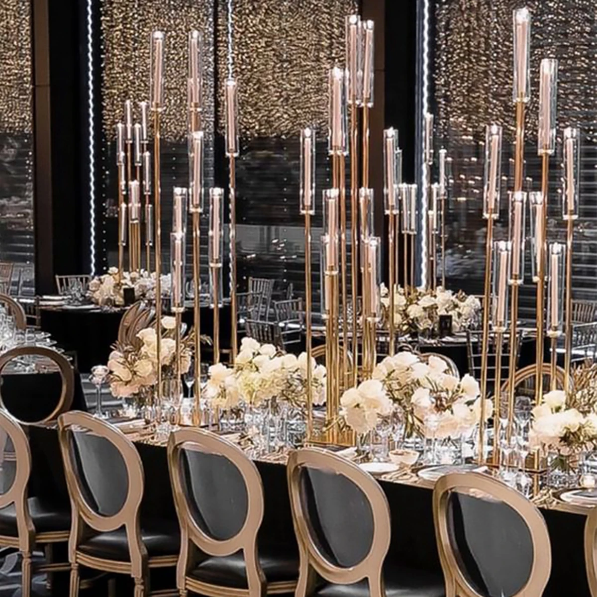 

10pcs)New style acrylic crystal top gold metal candle flower table decoration wedding centerpieces stand AB642