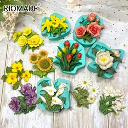 11 Models Flowers Shape Silicone Fondant Mold Sunflower Rose Carnation Flower Molds Cake Decorating Tools Dessert Baking Mould