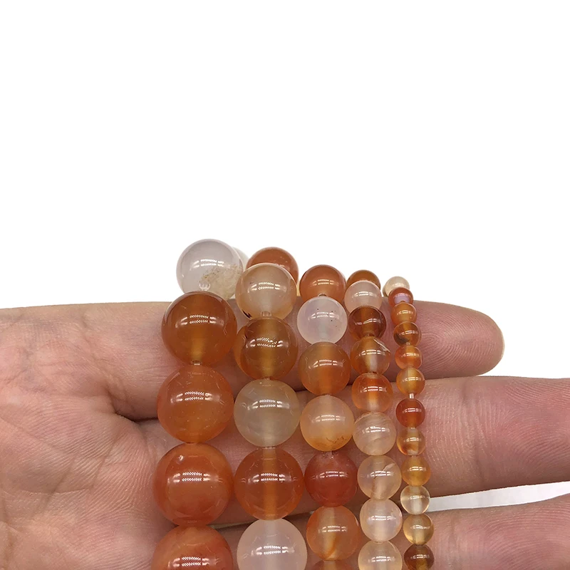 Natural Stone Orange Red Carnelian Agates Round Loose Bead 4 6 8 10 12MM Diy Bracelet Charm Beads For Jewelry Making Wholesale