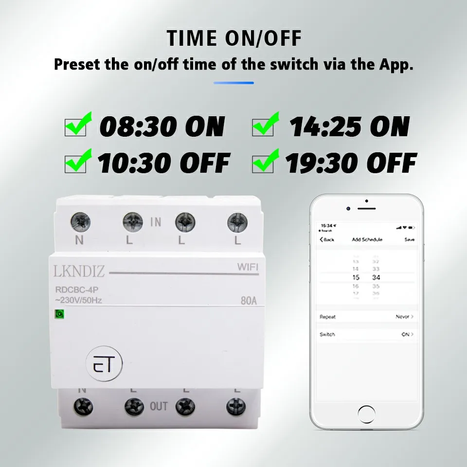 WIFI Circuit Breaker Din Rail Smart Timer Switch Relay, eWeLink APP Control Work With Alexa Google Home 1P 2P 4P 110V 220V