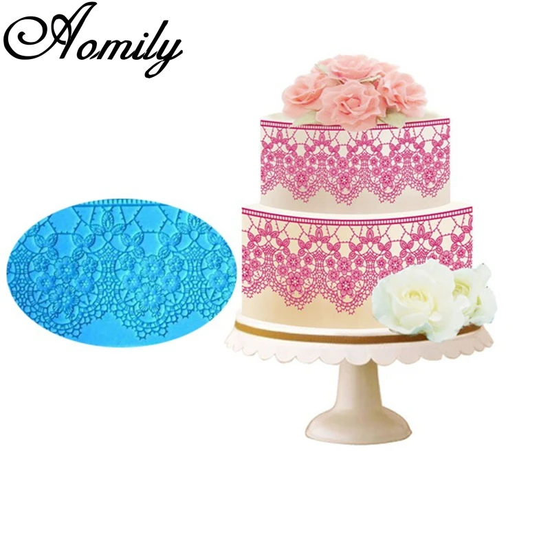 Aomily Lace Flower Wedding Cake Silicone Beautiful Flower Lace Fondant Mold Mousse Sugar Craft Icing Mat Pastry Tool 40x10cm