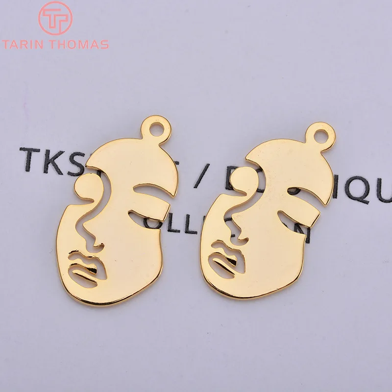 (1504)10x20MM 18x34MM 24K Gold Color Brass Hollow Face Pendants Charms High Quality Diy Jewelry Findings Accessories