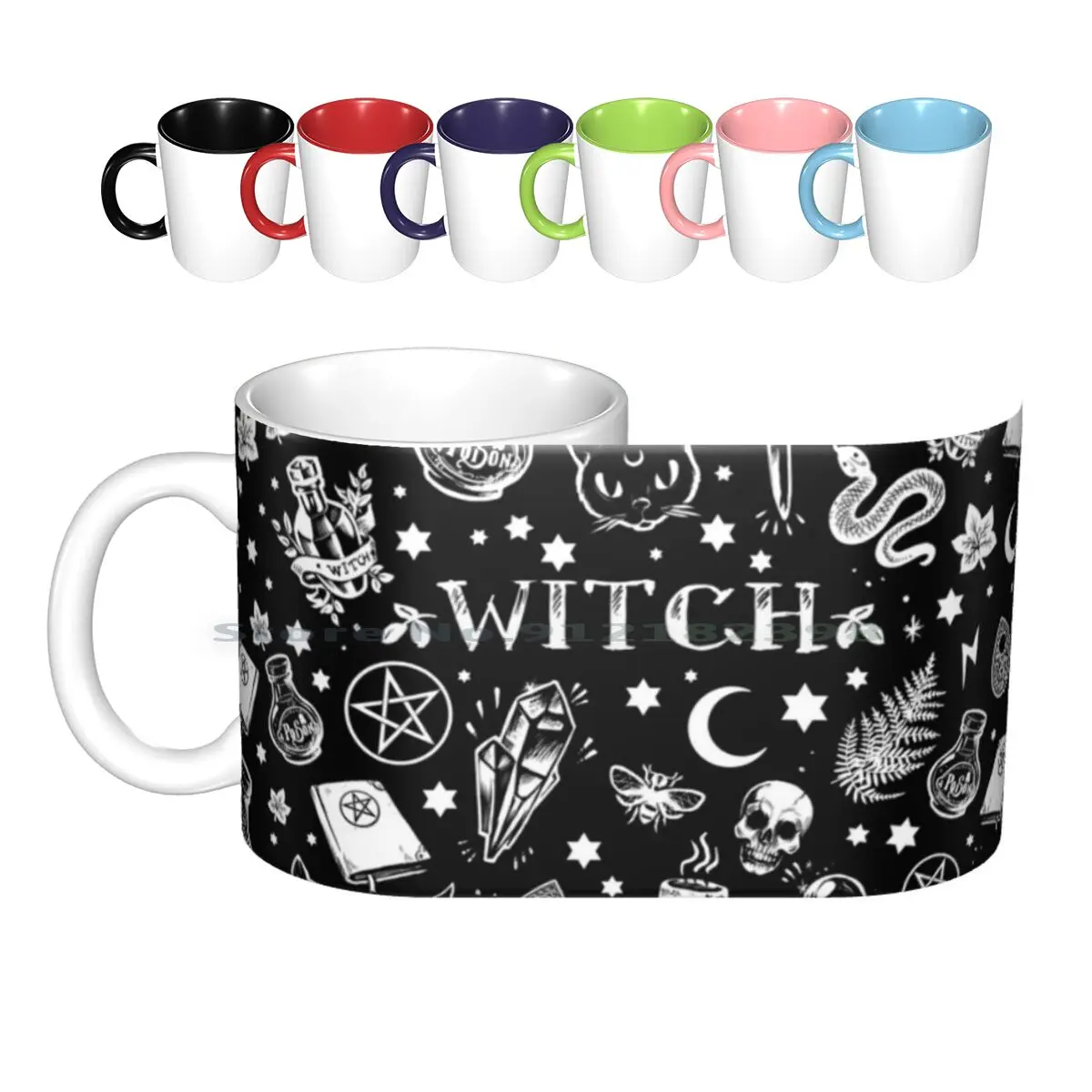 Witch Pattern 2 Ceramic Mugs Coffee Cups Milk Tea Mug Witch Pattern Brujas Wicca Pagan Neopagan Rbhalloween Halloween Christmas