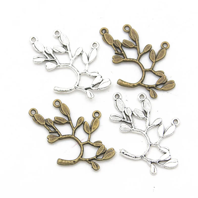 20Pcs 24*35MM 2 Color Retro Zinc Alloy Branches Porous Pendants Plant Connectors Linker For DIY Charm Jewelry Accessorie