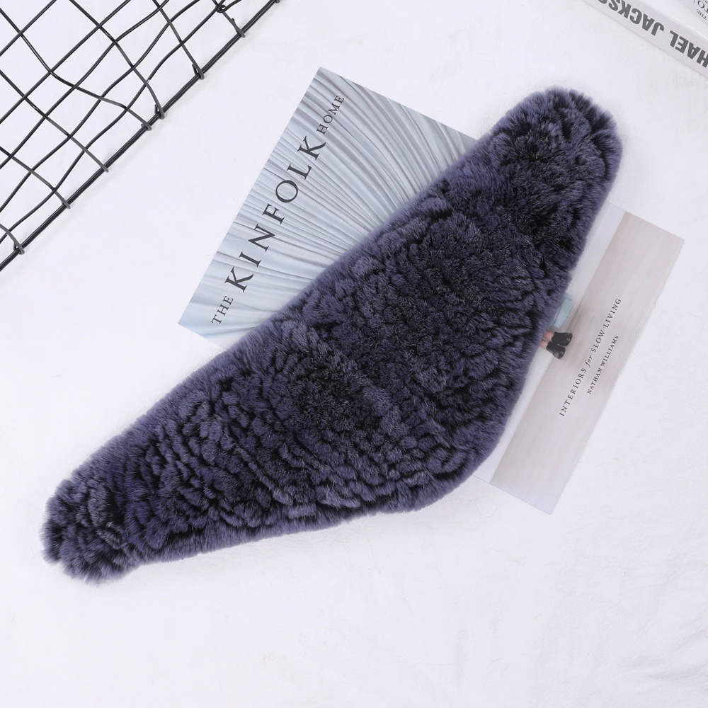 2020 Women Real Fur Handmade Winter Knitted Fur Scarf Genuine Rex Rabbit Fur Headbands Girls Ring Cowl Snood Scarves Triangle