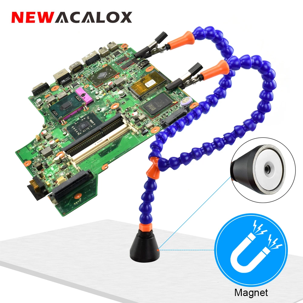 NEWACALOX Supporto per saldatura Braccio flessibile magnetico di tipo Y di terza mano per dispositivo PCB che aiuta le mani Strumento di riparazione