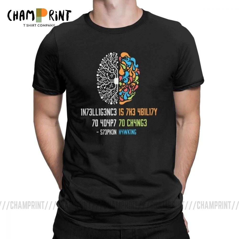 Intelligence T Shirt for Men Intelligence Is The Ability To Adapt To Change Science Tops Vintage T-Shirts 100% Cotton Tee Shirt