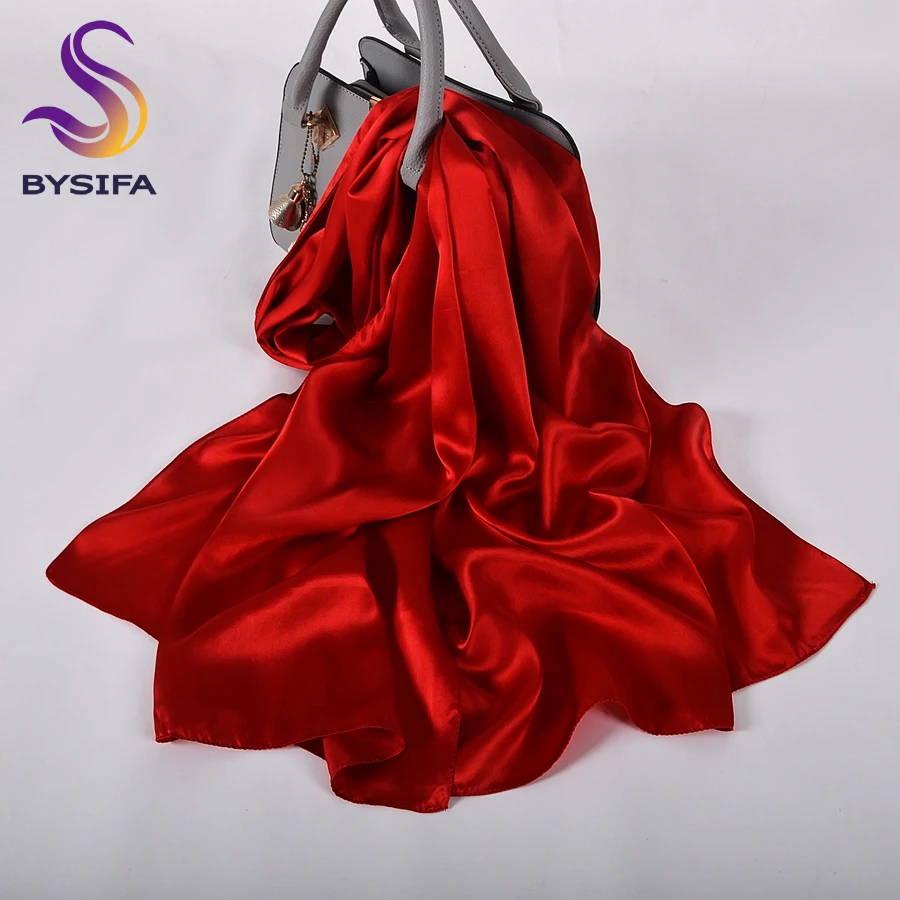 [BYSIFA] New Solid Color Silk Scarf Shawl Ladies Fashion Luxury 100% Pure Silk Long Scarves Summer Beach Shawl Cover-ups Brand