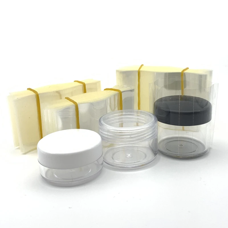 200 Stück transparente PVC-Schrumpffolie für Kosmetikdose, Lippenbalsambehälter, 5 g, 10 g, 15 g, 20 g, 30 g, 50 g, 60 g – Detail 2