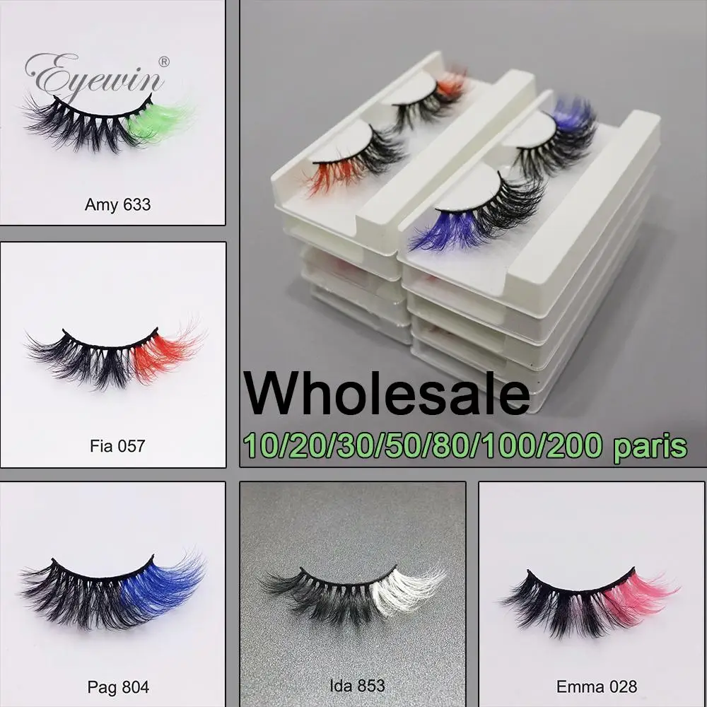 Colored Lashes Wholesale Faux Mink 3D False Eyelash 10/30/50/100/200 Paris Color Pink Lash Bulk Vendor Makeup Colorful Eyelashes