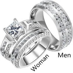 New Trendy Titanium Romantic Couple DIY  Crystal Alliance Engagement Wedding Rings For Men Women Jewelry