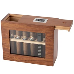 Humidificador de cigarros con higrómetro, caja de ventana de vidrio portátil, estuche artesanal de madera de cedro, apto para armario de almacenamiento de cigarros 12-25