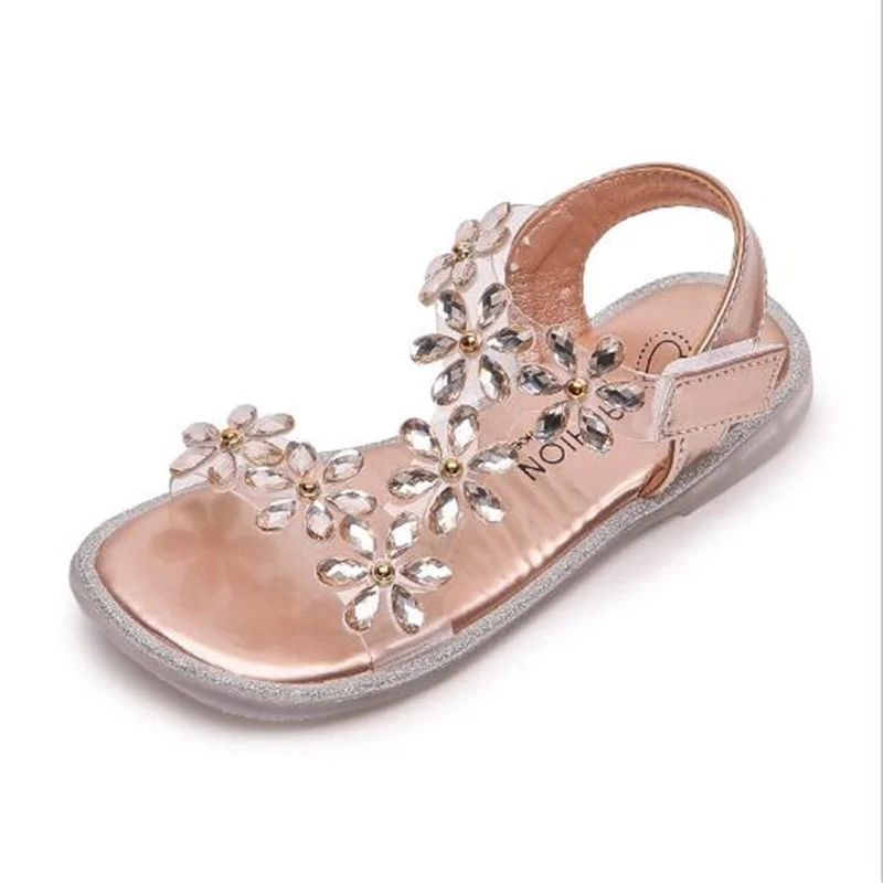 2024 New Baby Girl Sandals Crystal Bling Diamond Flower Princess Dance Shoes Small Big Kids Party Shoes1-12 Years Old chaussure