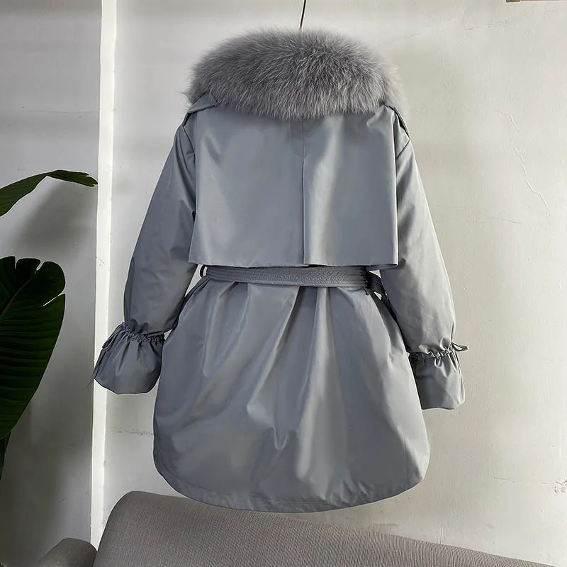 Large Natural Raccoon Fox Fur Winter Down Coat Women 90% White Duck Down Jacket Thick Warm Parkas Female Outerwear