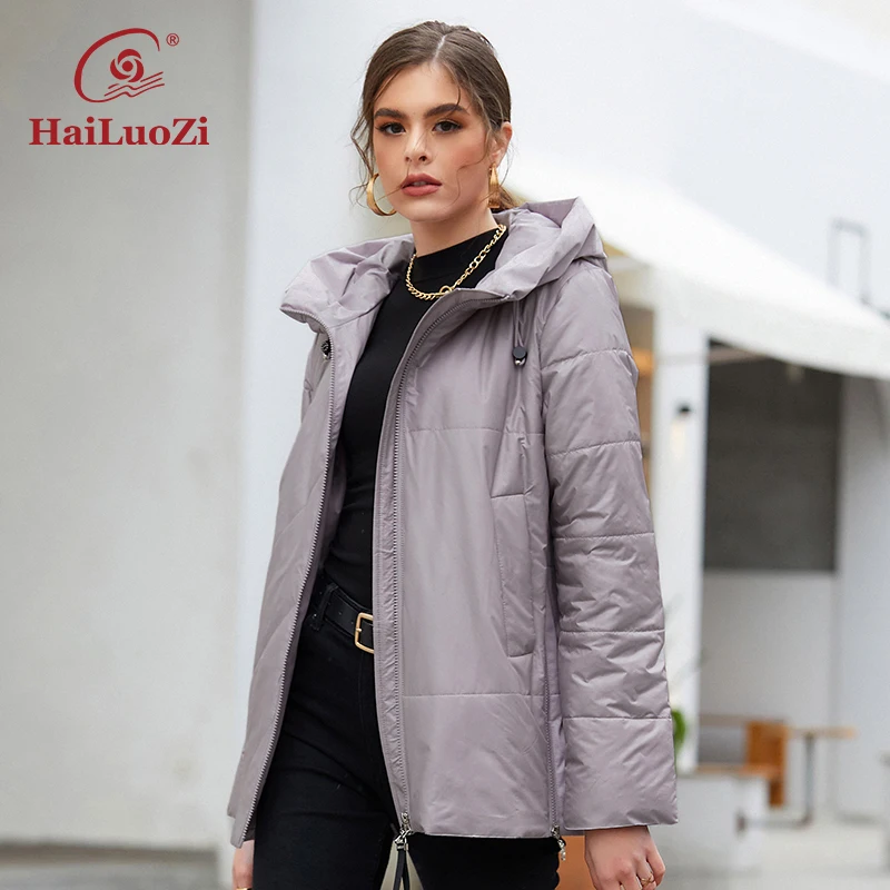 HaiLuoZi 2022 Spring Autumn Women\'s Jacket Casual Female Quilted L-5XL Coat Hooded Short Clothing Women Windproof Parkas 7055