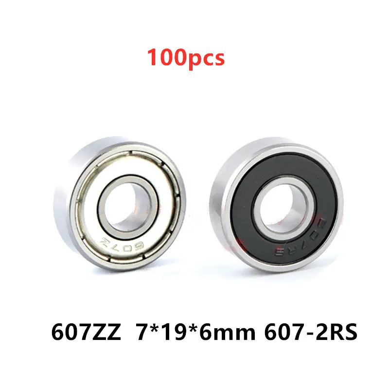 100pcs miniature bearing 607ZZ 607-2RS 7*19*6 mm deep groove ball bearings 607-2Z 607Z 607RS 7mmx19mmx6mm