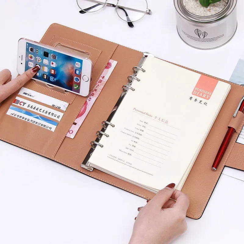 Business Meeting Record Loose Leaf Office Spiral Notebook Binder binding Buckle design PU line thickened Notepad Organizer A5 B5