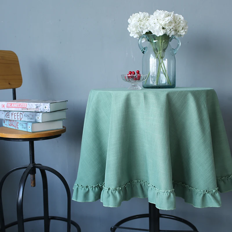 

Nordic Pastoral Style Ruffle Tablecloth Picnic Cloth Coffee Table Cover Solid Color Green Round Table Cloth Home Decorative