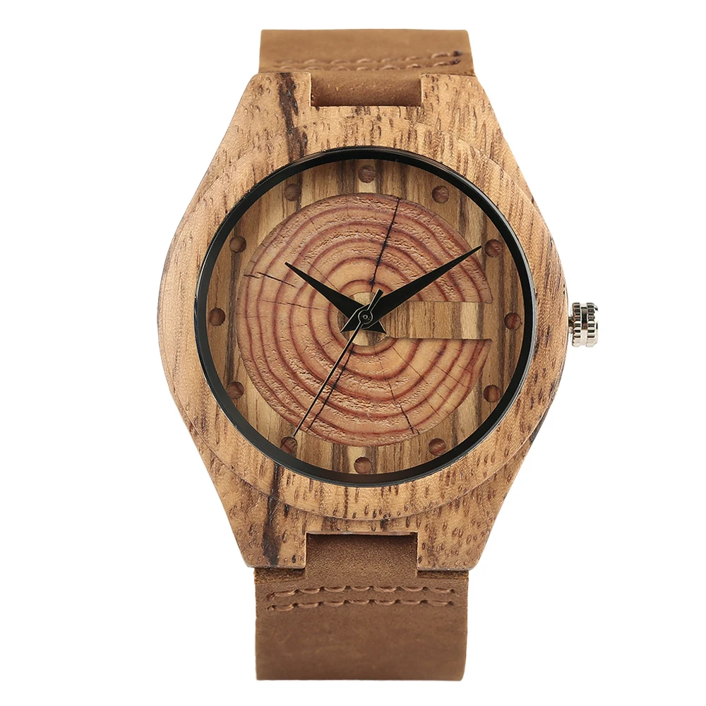 Men Watch Hand Made Natural Retro Wooden Watches Table Double Wood Grain Circle Literal Leather Band Quartz Watch Gifts for Men