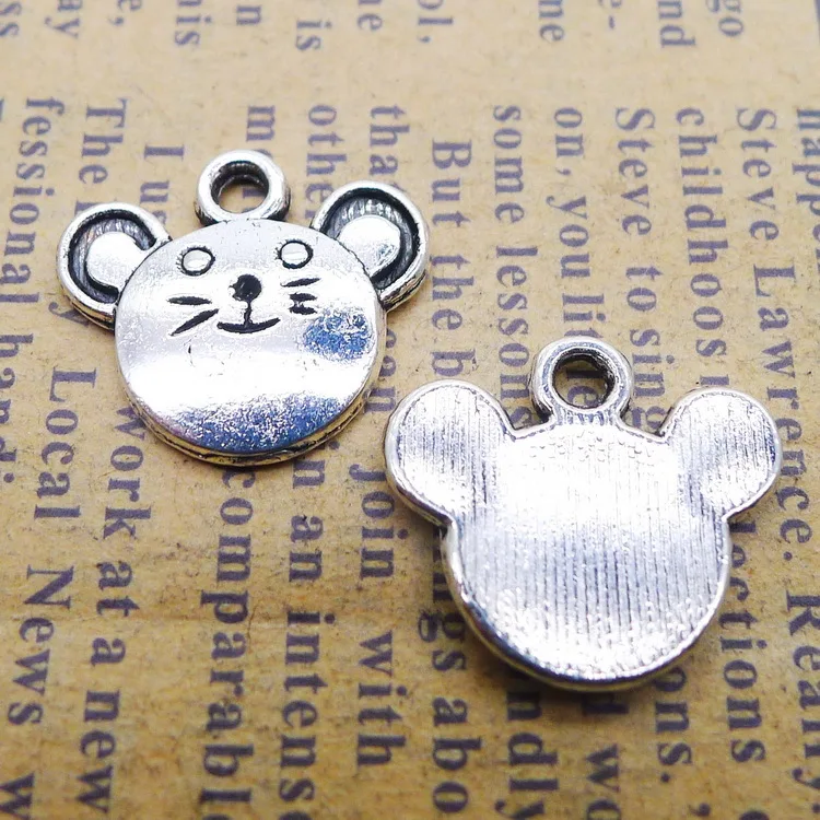 20 PCS/Lot 15mm*16mm Pendant Antique Silver Color Mouse Charms For DIY Jewelry Making Handmade Craft