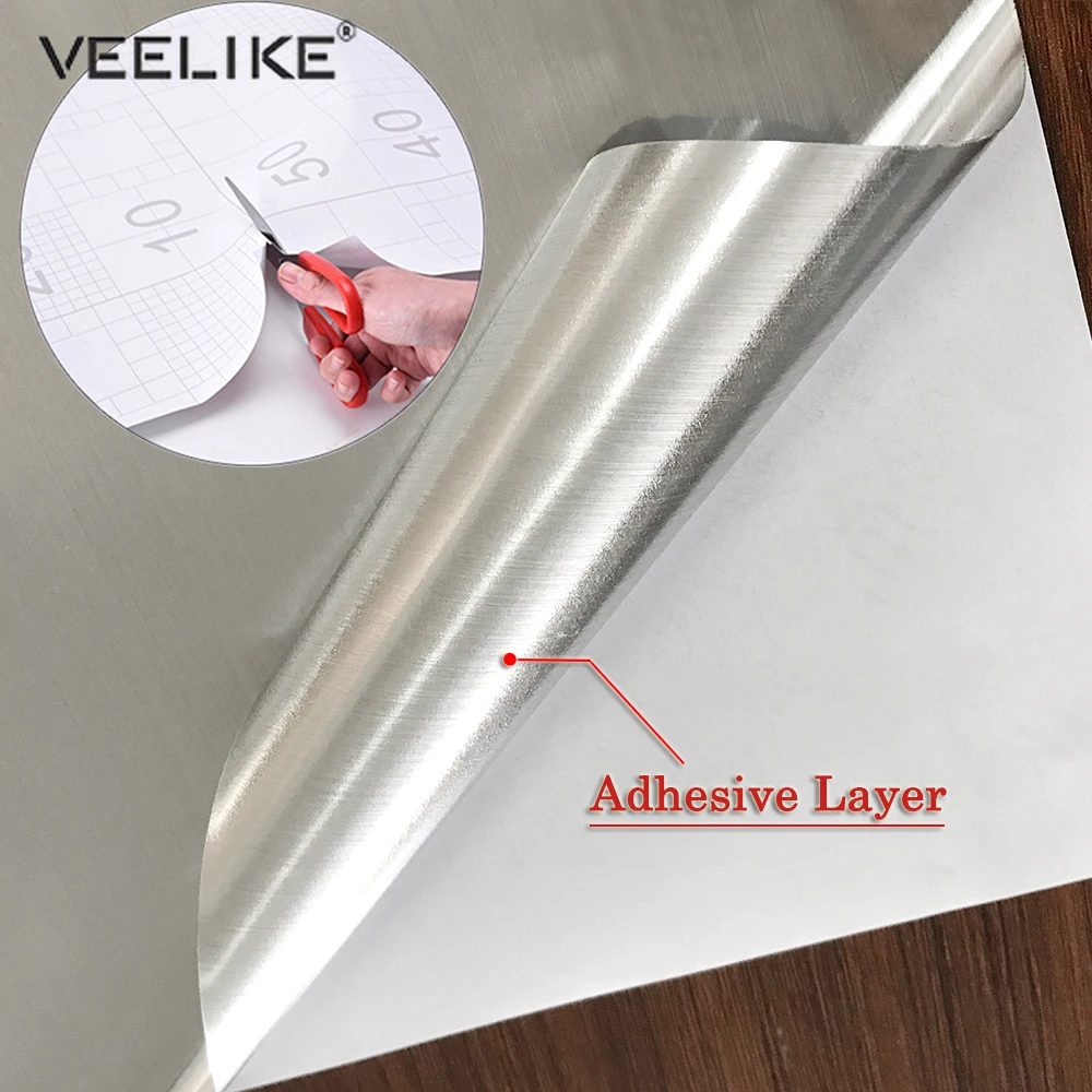 Self-adhesive Wallpaper Silver Stainles  Kitchen Storage Cabinet Home Supplies Vinyl Furniture Fridge Waterproof Contact Paper