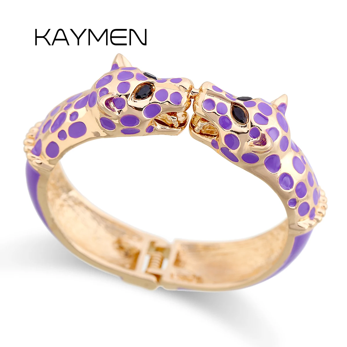 KAYMEN New Fashion Statement Animal Enamel Cuff Bracelets Bangle Gold Plated Colourful Double Leopards Bracelet for Women