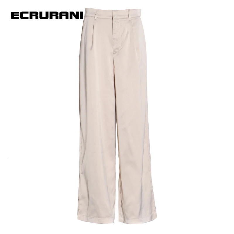 

ECRURANI Casual Fold Pleated Loose Pant For Women High Waist Pockets Wide Legged Straight Trousers Female 2022 Spring Clothing